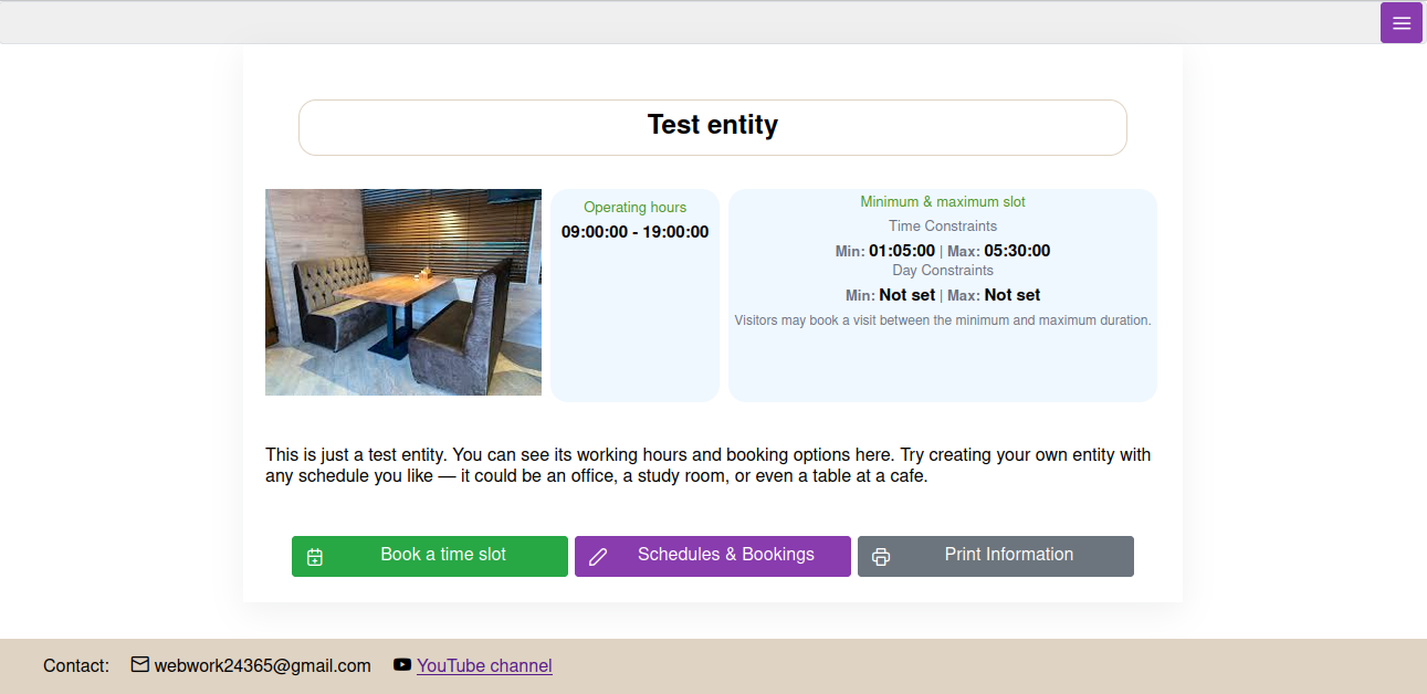 Booking dashboard showing schedule and appointments